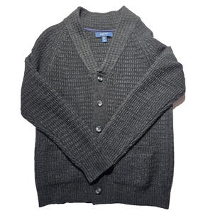 Savile Row Shawl Collar Cardigan Sweater Textured Classic S Lambswool blend Gray
